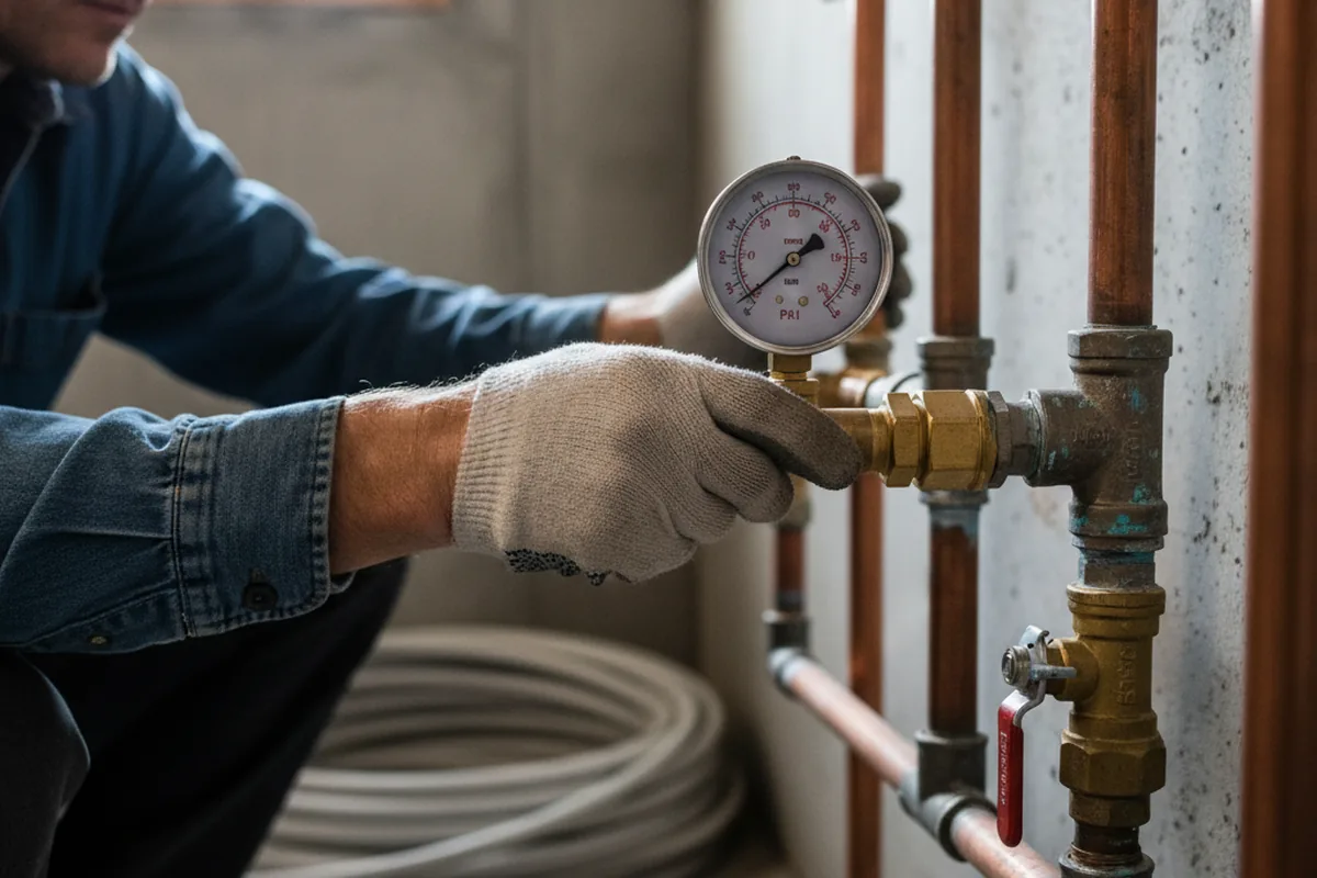 Pressure testing a repaired line during Water Line Repair in Acton